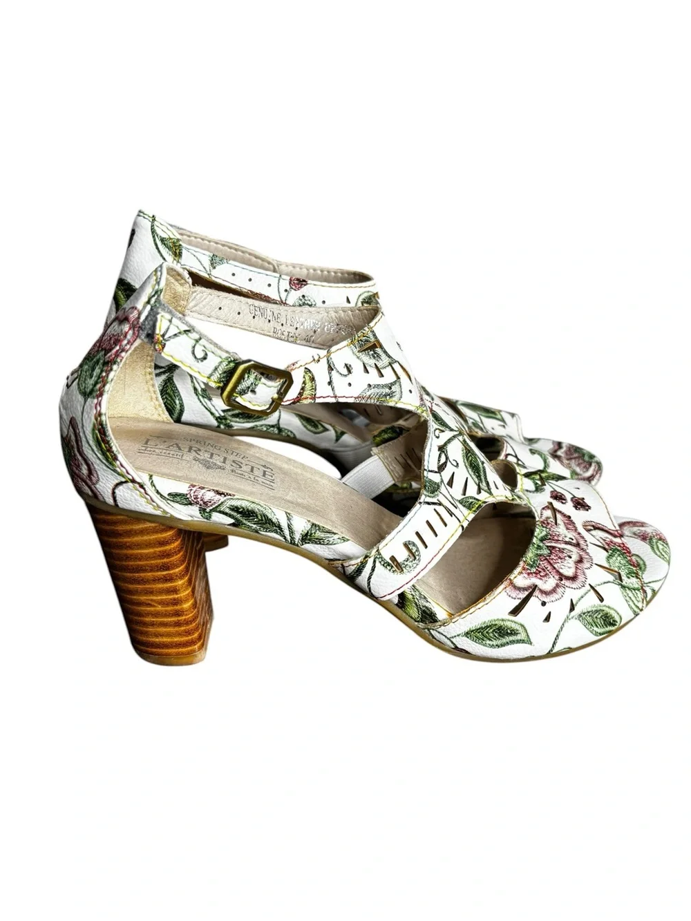 L'Artiste by Spring Step Floral Leather Heeled Sandals Rosie Artsy Size 40/9
